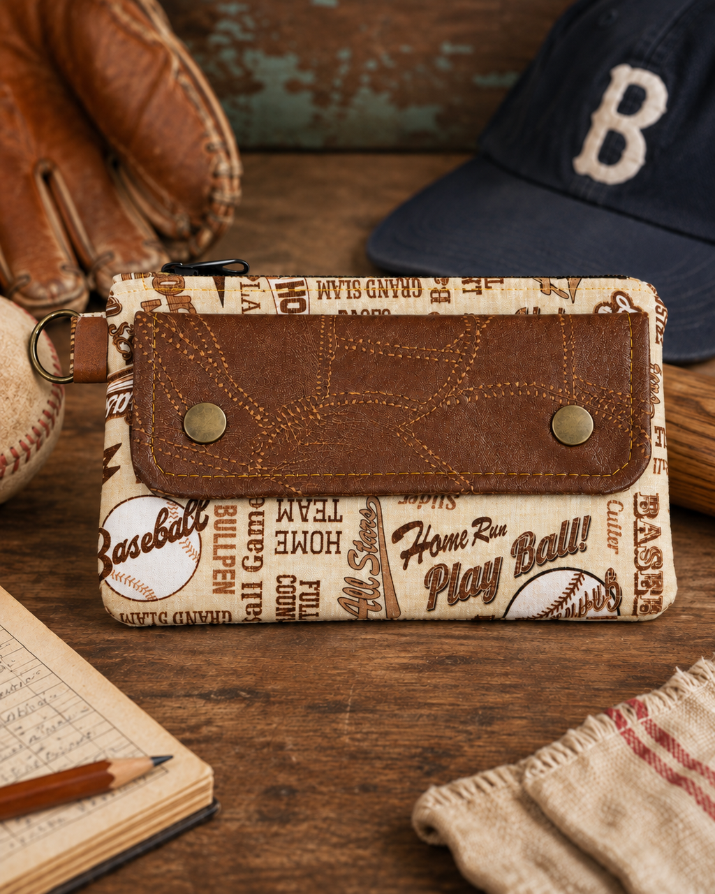 Baseball Print Wristlet lifestyle view