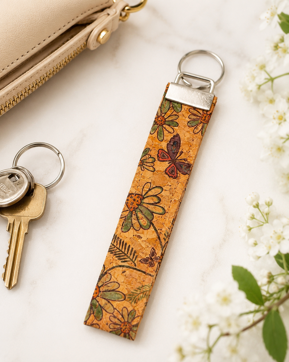 Butterfly Flower Cork Keychain product view 1