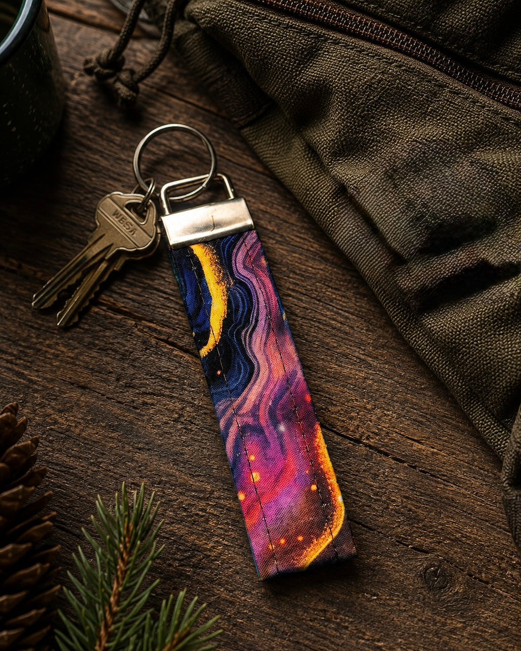 Galaxy Print Keychain lifestyle view