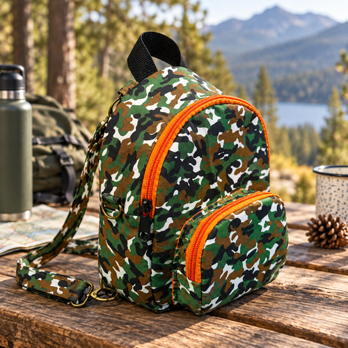 Black, Green & Brown Camo Mini Backpack lifestyle view