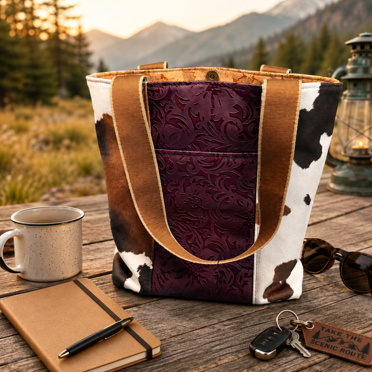 Cow Print Tote Bag lifestyle view