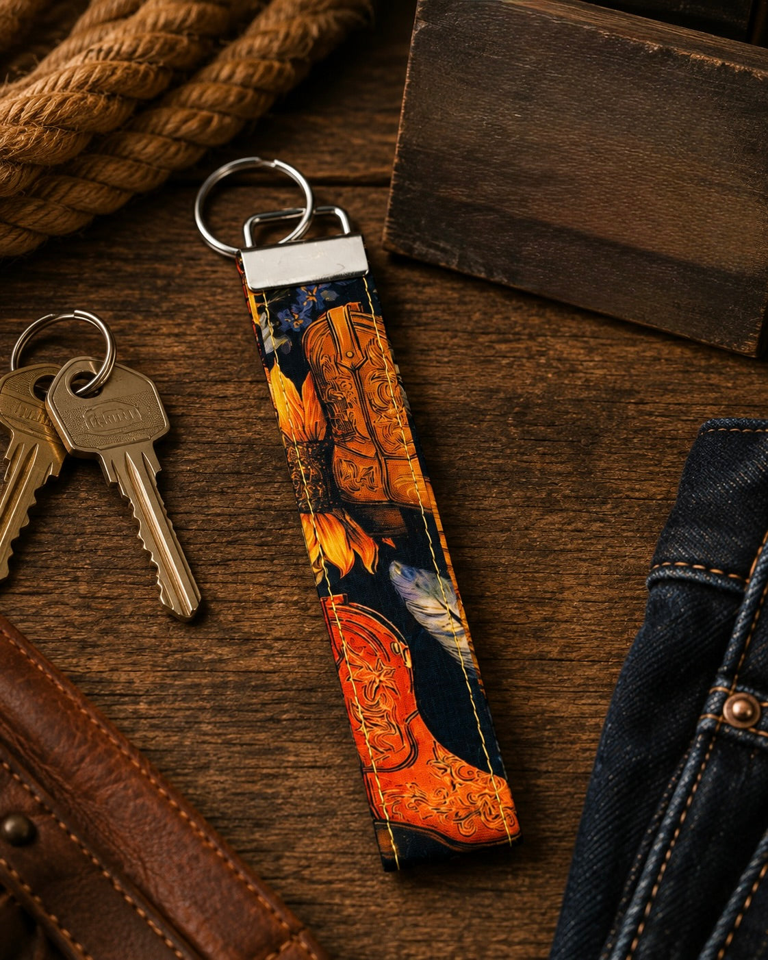 Western Print Keychain lifestyle view